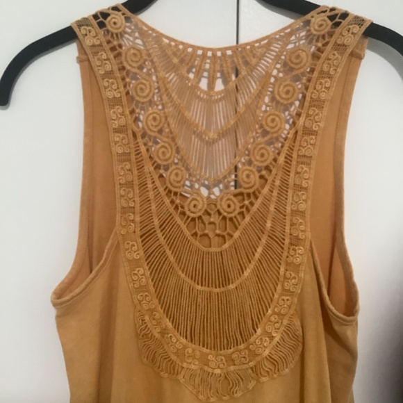 Tank Top Crochet Trim Tunic Racerback Cotton Gold XS - Picture 3 of 4